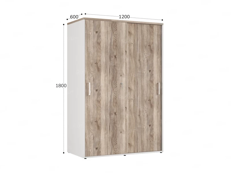Шкаф-купе, регулируемые опоры, штанга, 1 полка 1200x600x1800 RM164-90x60 Дуб Маувелла/Белый