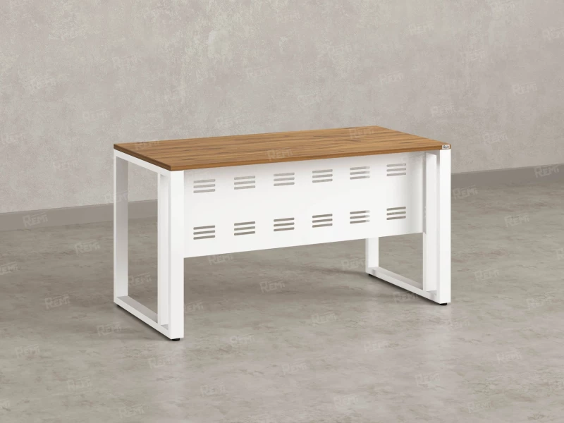 Стол прямой на О-образных опорах с металлическим экраном 2000x800x750 RM042-20x8 Юстус/Белый