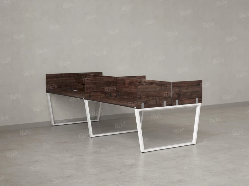 Бенч-система, 4 рабочих места, на U-образных опорах, 8 ЛДСП экранов 3200x1400x750 RM173-2-16x14 Дуб Апрельский шоколад/Белый