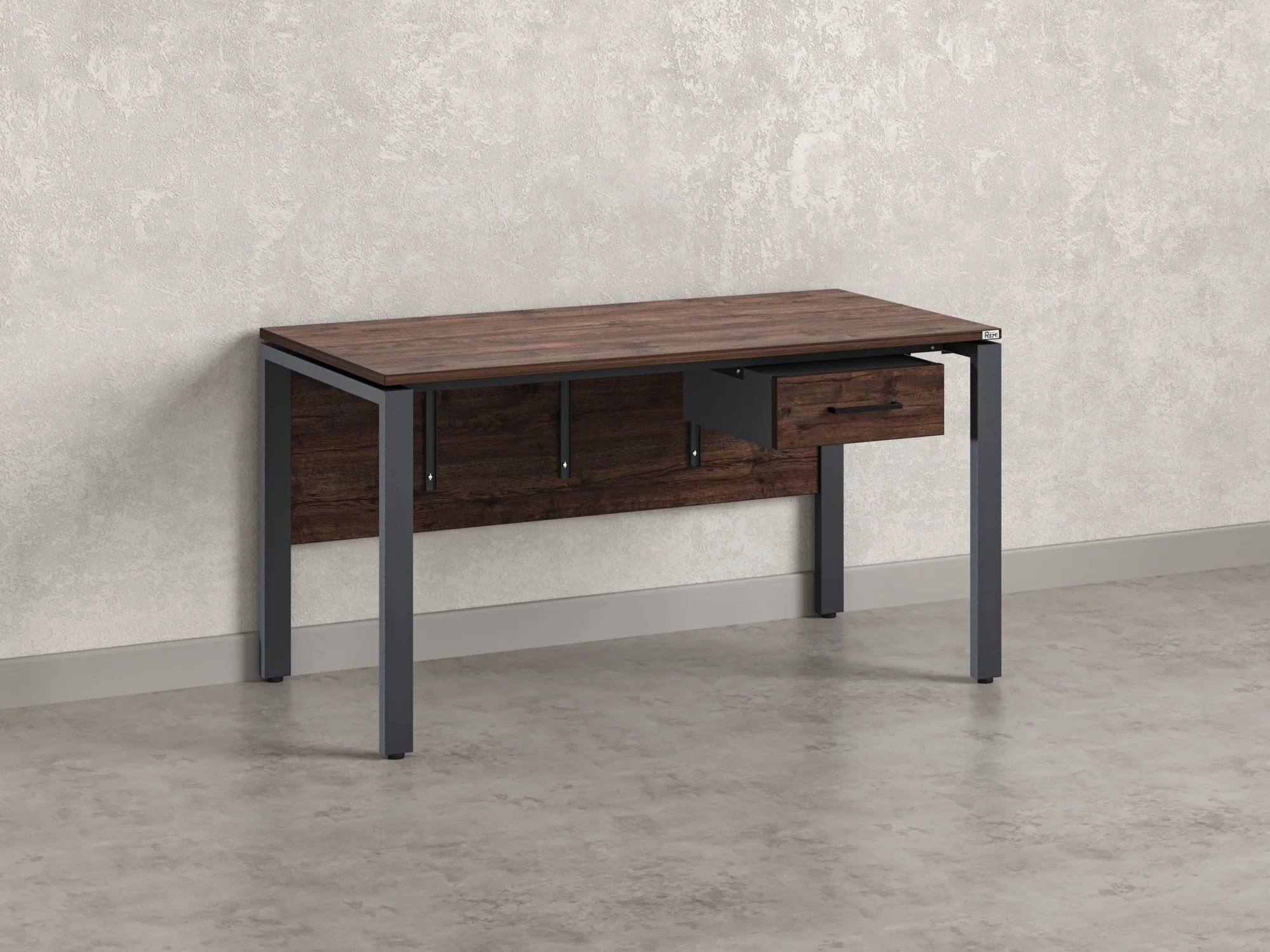 Стол прямой, подвесная тумба, ЛДСП экран, П-опора 1800x600x750 RM030-18x6 Дуб Апрельский шоколад/Серый