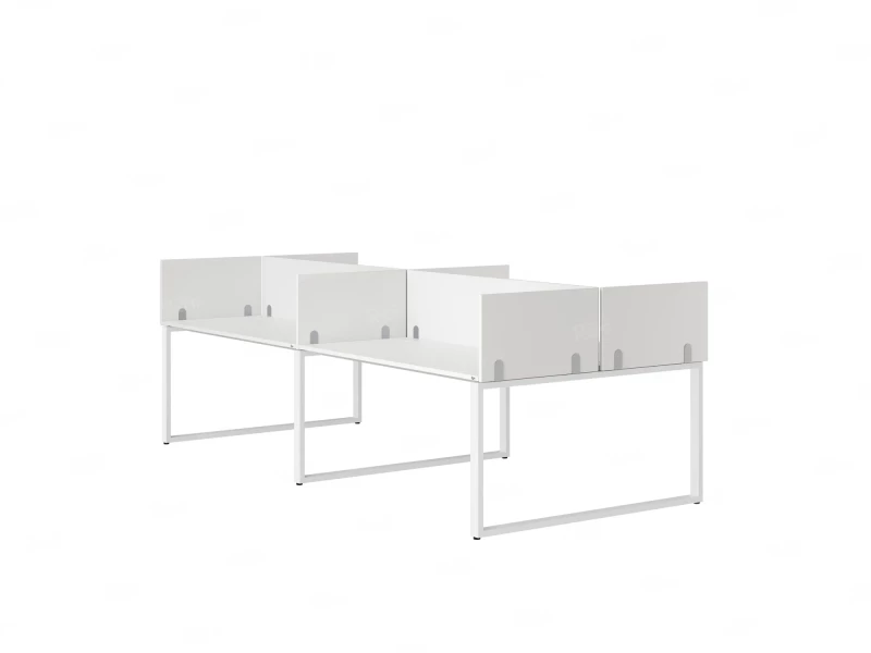 Бенч-система, 4 рабочих места, на О-образных опорах, 8 ЛДСП экранов 2800x1400x750 RM170-1-14x14 Белый/Белый