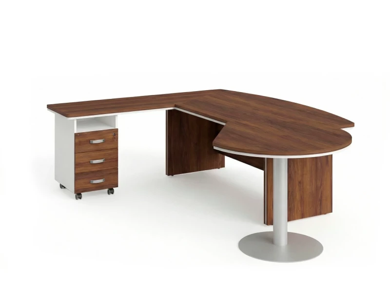 BRL RB073-235x200L Стол рук-ля L угл. с брифингом и тумбой 3 ящика 2350х2000х760 Орех Вармия/Белый