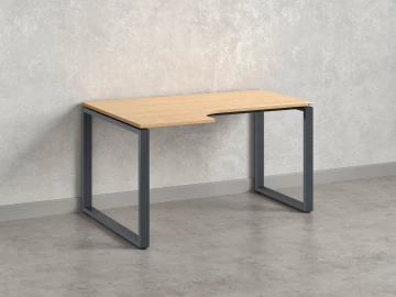 Стол угловой, О-опора, левый 1400x900/1200x750, RM055-14x9-12 Вяз Швейцарский светлый/Серый