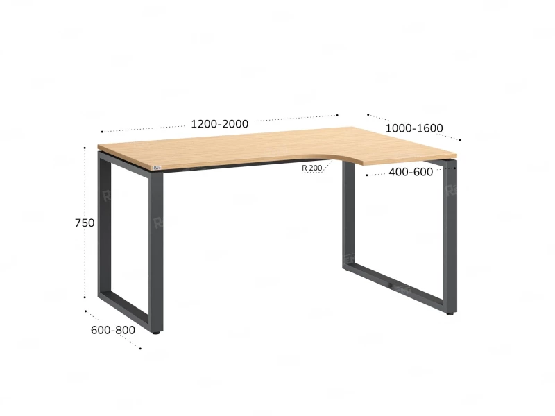Стол угловой, О-опора, правый 1800x900/1200x750, RM054-18x9-12 Вяз Швейцарский светлый/Серый