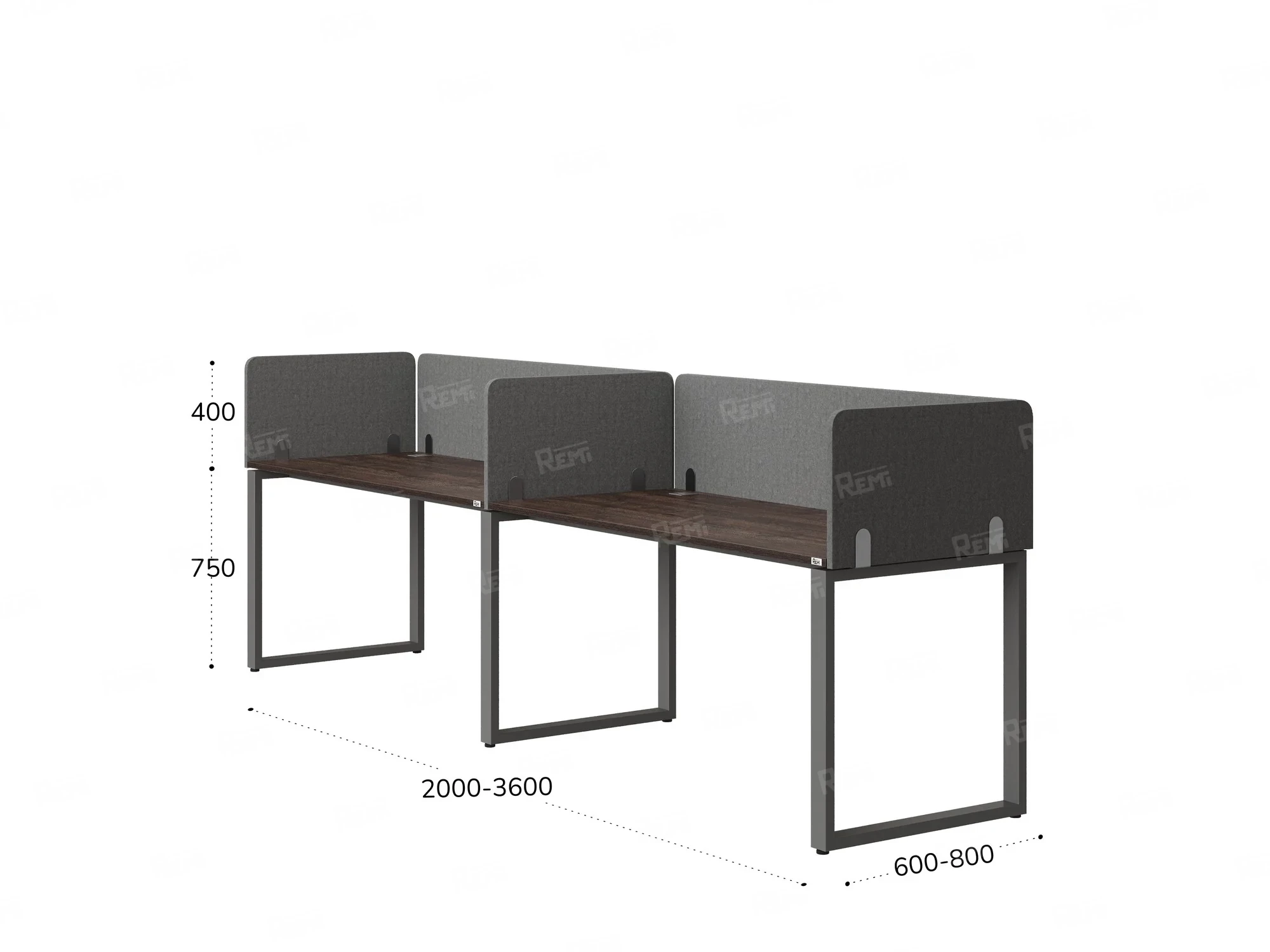 Бенч-система в 1 ряд, 2 рабочих места 5 тканевых экранов 2400x800x750 RM168-1-24x8 Дуб Апрельский шоколад/Серый