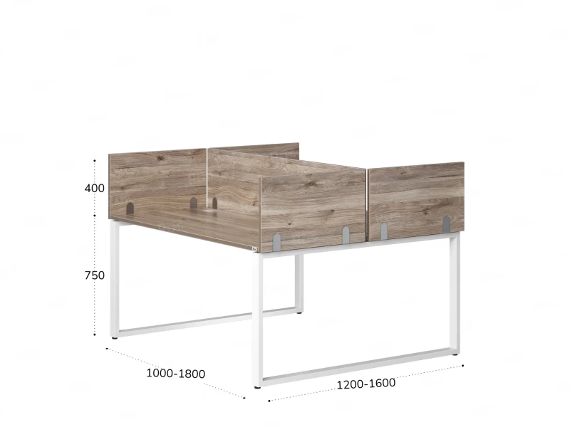 Бенч-система, 2 рабочих места, 5 ЛДСП экранов 1400x1200x750 RM169-4-14x12 Дуб Маувелла/Белый