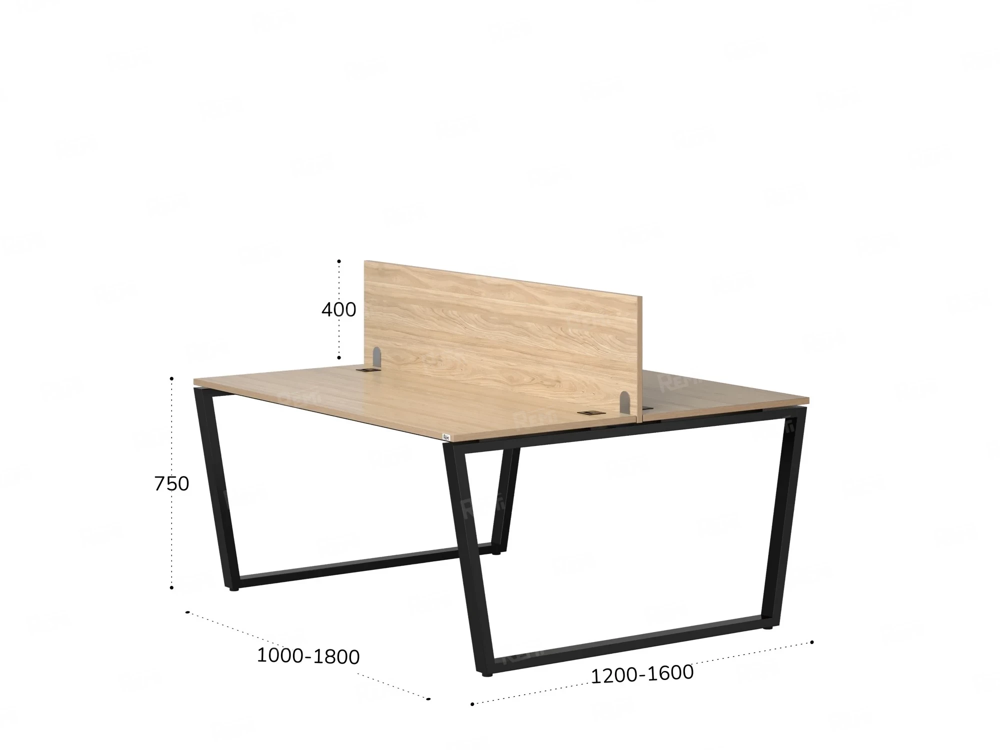 Бенч-система, 2 рабочих места, с одним экраном ЛДСП 1200x1200x750 RM172-2-12x12 Вяз Швейцарский светлый/Черный