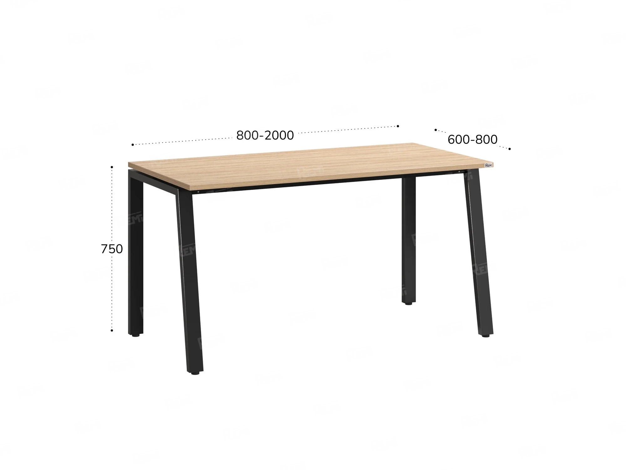 Стол прямой на Л-образных опорах 1200x800x750 RM004-12x8 Вяз Швейцарский светлый/Черный