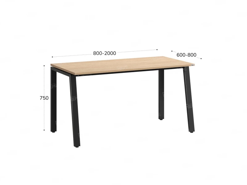 Стол прямой на Л-образных опорах 1200x800x750 RM004-12x8 Вяз Швейцарский светлый/Черный