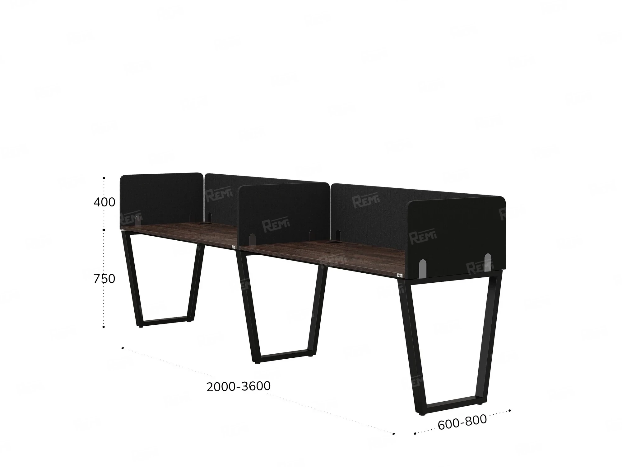 Бенч-система в 1 ряд, 2 рабочих места 5 тканевых экранов 2400x800x750 RM174-1-24x8 Дуб Апрельский шоколад/Черный