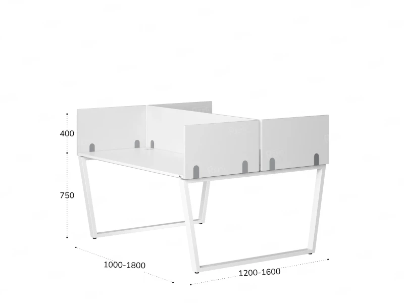 Бенч-система, 2 рабочих места, 5 ЛДСП экранов 1000x1200x750 RM172-4-10x12 Белый/Белый
