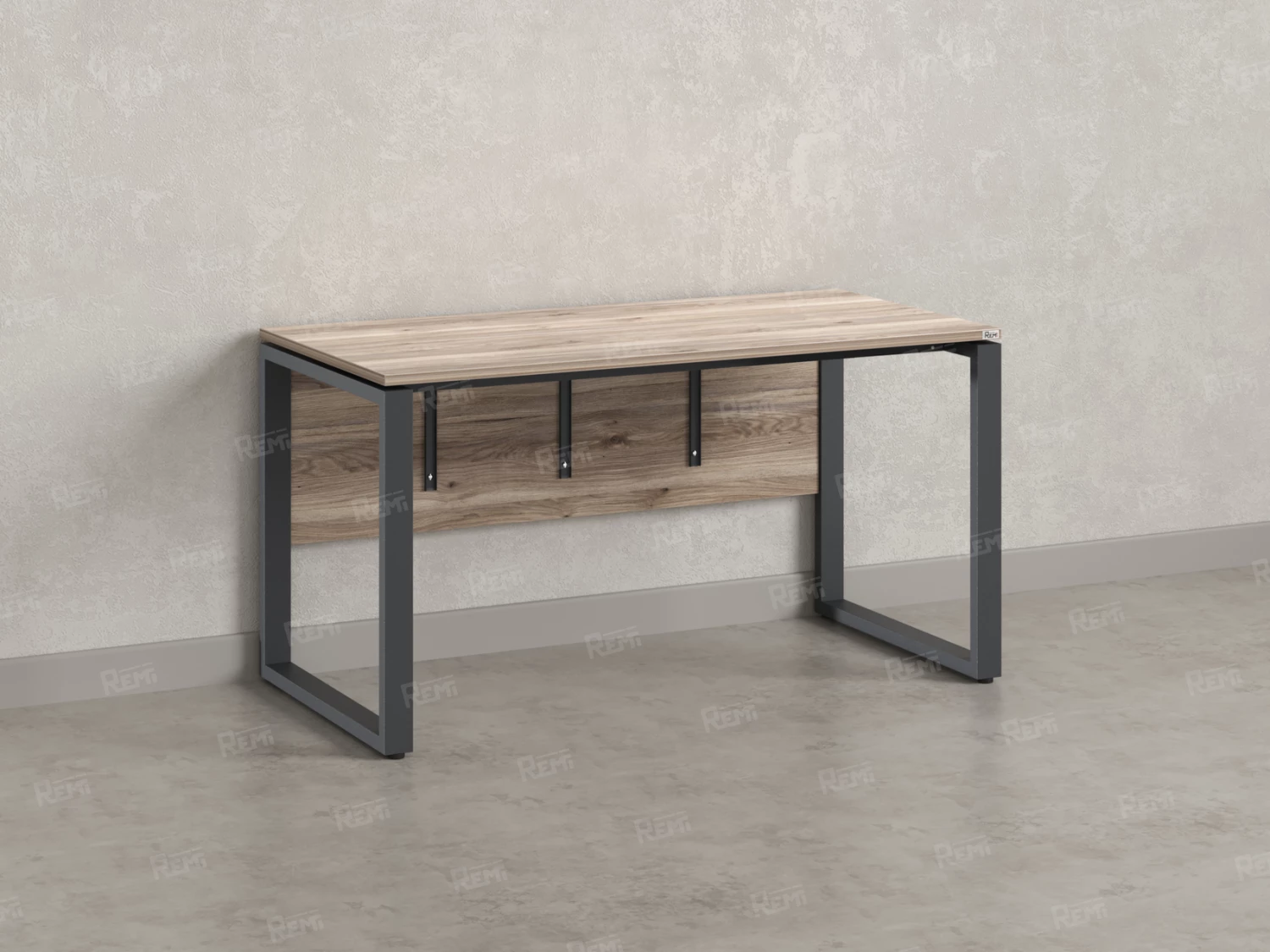 Стол прямой, О-опоры, экран ЛДСП,парящая стол-ца 1800x700x750 RM008-18x7 Дуб Маувелла/Серый