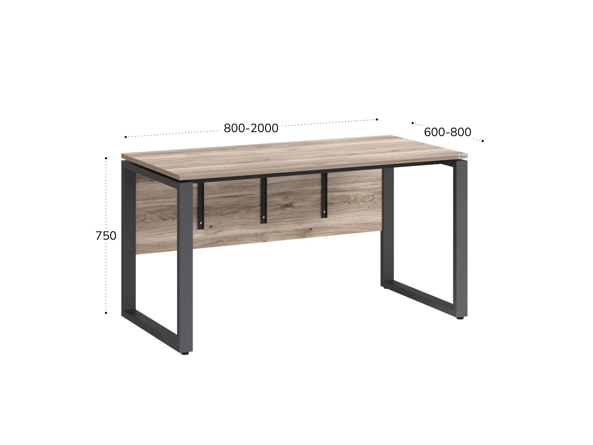 Стол прямой, О-опоры, экран ЛДСП,парящая стол-ца 1800x700x750 RM008-18x7 Дуб Маувелла/Серый