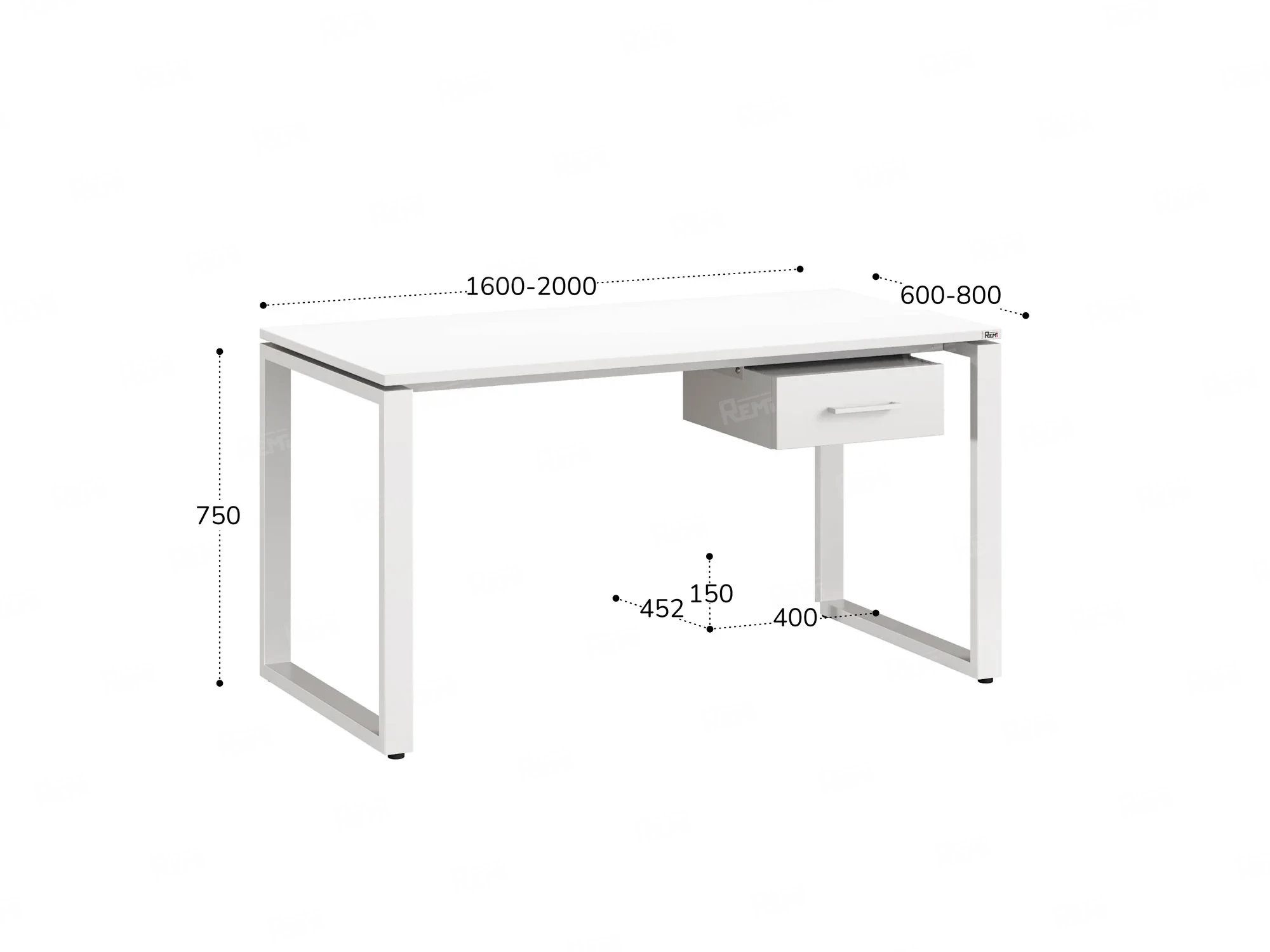Стол прямой с подвесной тумбой, О-опора 1600x700x750 RM036-16x7 Белый/Белый