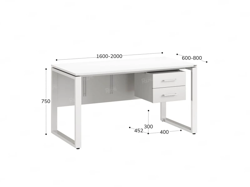 Стол прямой, подвесная тумба, ЛДСП экран, О-опора 2000x700x750 RM033-20x7 Белый/Белый