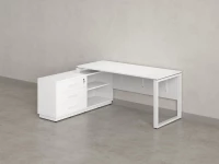 Стол прямой с тумбой L, ЛДСП экран, О-опора 1800x1400x750 RM013L-18x7 Белый/Белый