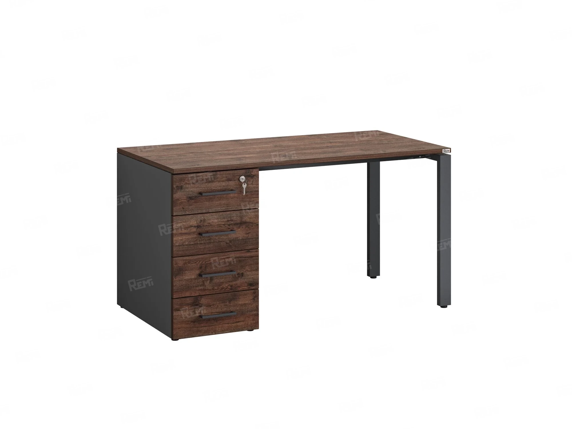 Стол прямой с тумбой на П-образных опоре, левый 1800x700x750 RM102-18x7 Дуб Апрельский шоколад/Серый