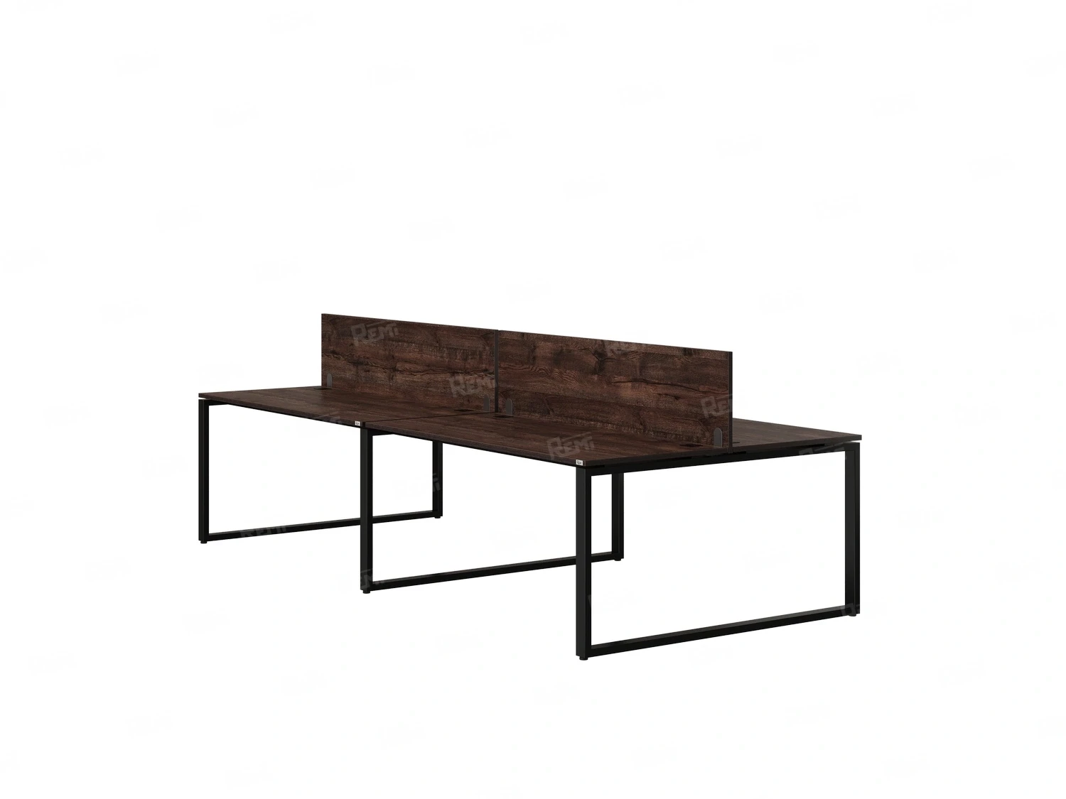 Бенч-система, 4 рабочих места, на О-образных опорах, 2 ЛДСП экранов 3200x1400x750 RM170-4-16x14 Дуб Апрельский шоколад/Черный