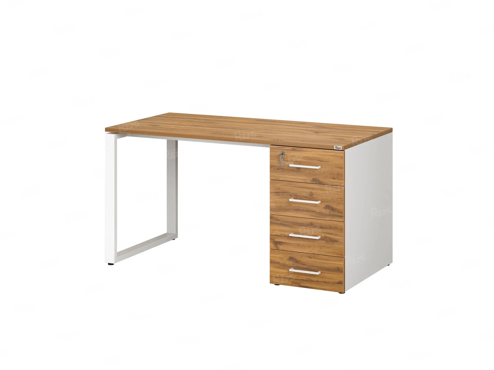 Стол прямой с тумбой на О-образных опоре, правый 1800x700x750 RM105-18x7 Юстус/Белый