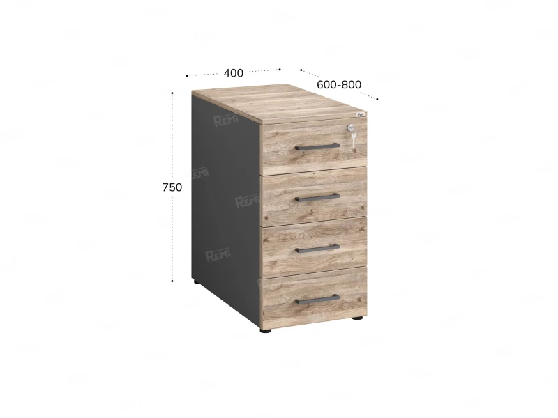 Тумба приставная, 4 ящика 400x700x750 RM121-40x70 Дуб Маувелла/Серый