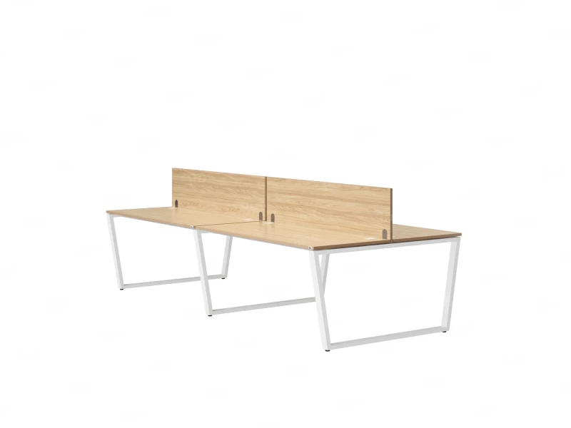 Бенч-система, 4 рабочих места, на U-образных опорах, 2 ЛДСП экранов 2800x1400x750 RM173-4-14x14 Вяз Швейцарский светлый/Белый