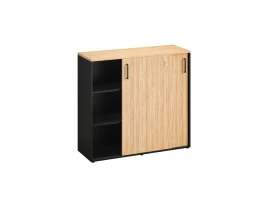 Низкий шкаф-купе, 3 полки, на регулируемых опорах 1200x420x1100 RM129-120x42 Вяз Швейцарский светлый/Черный