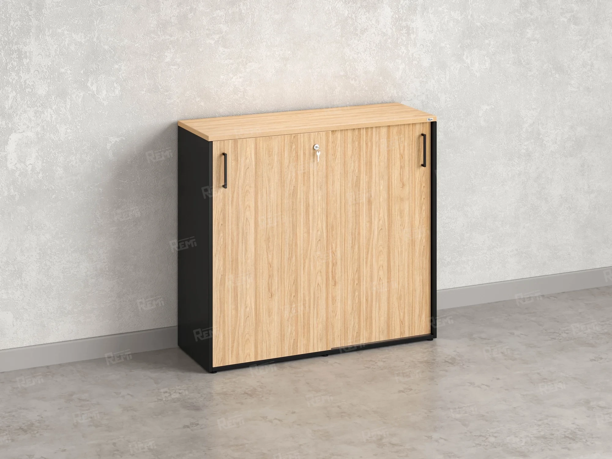 Низкий шкаф-купе, 3 полки, на регулируемых опорах 1200x420x1100 RM129-120x42 Вяз Швейцарский светлый/Черный