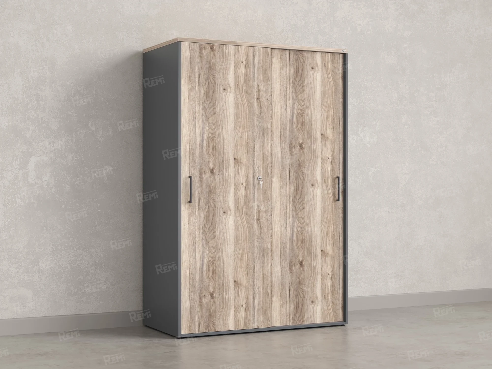 Шкаф-купе, регулируемые опоры, штанга, 1 полка 1200x600x1800 RM164-90x60 Дуб Маувелла/Серый