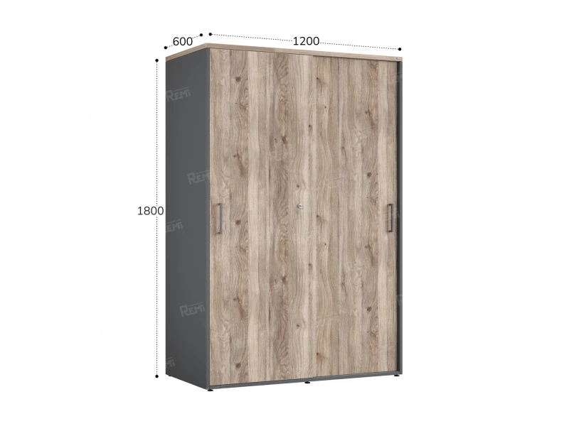 Шкаф-купе, регулируемые опоры, штанга, 1 полка 1200x600x1800 RM164-90x60 Дуб Маувелла/Серый