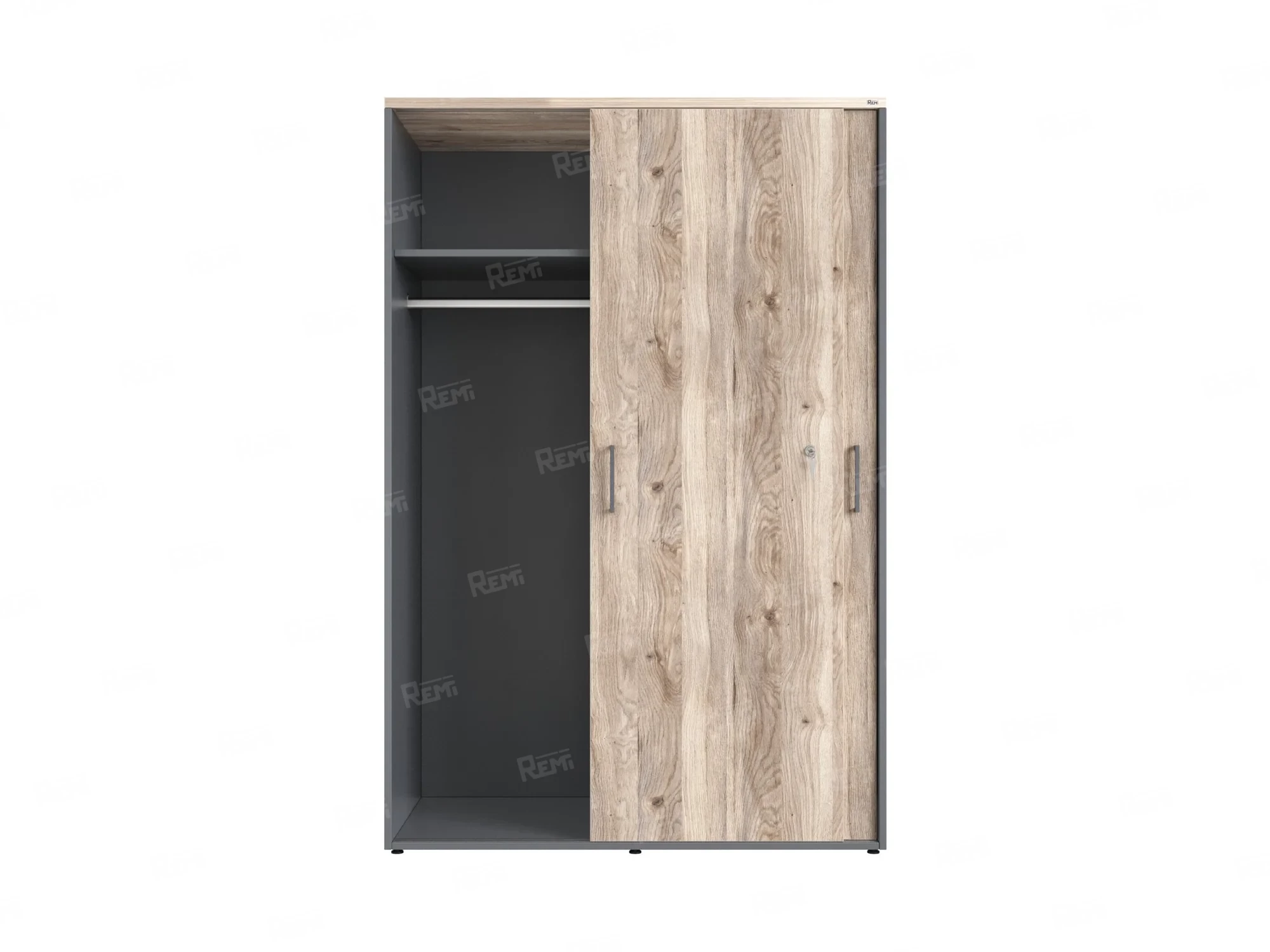 Шкаф-купе, регулируемые опоры, штанга, 1 полка 1200x600x1800 RM164-90x60 Дуб Маувелла/Серый