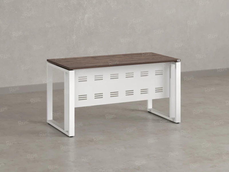 Стол прямой на О-образных опорах с металлическим экраном 1600x800x750 RM042-16x8 Дуб Апрельский шоколад/Белый