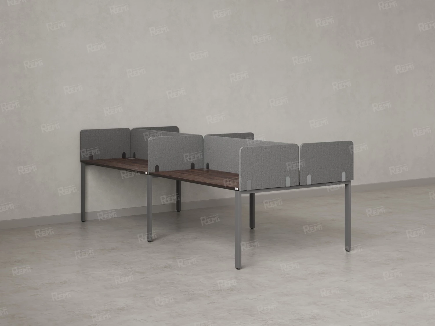 Бенч-система, 4 рабочих места, на П-образных опорах, 8 тканевых экранов 3200x1400x750 RM166-1-16x14 Дуб Апрельский шоколад/Серый