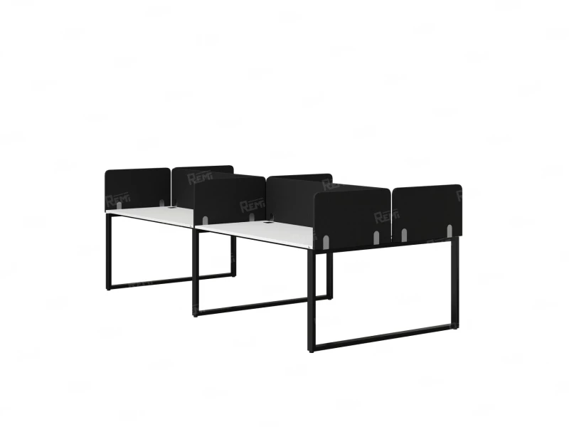 Бенч-система, 4 рабочих места, на О-образных опорах, 8 тканевых экранов 2800x1400x750 RM170-1-14x14 Белый/Черный