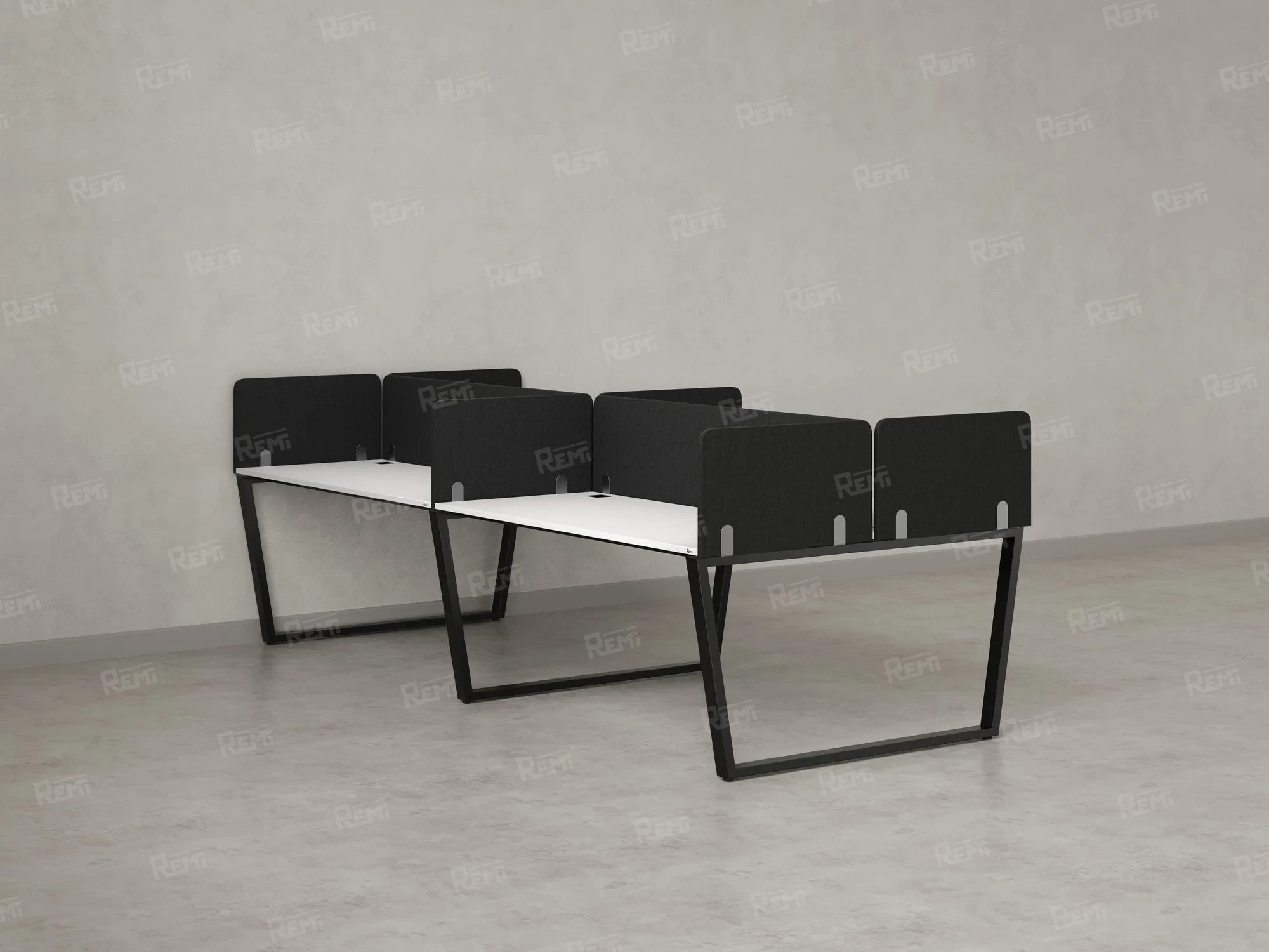 Бенч-система, 4 рабочих места, на U-образных опорах, 8 тканевых экранов 3600x1200x750 RM173-1-18x12 Белый/Черный