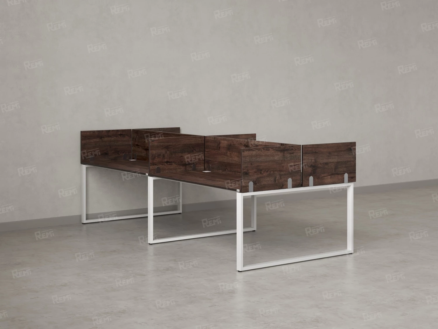 Бенч-система, 4 рабочих места, на О-образных опорах, 8 ЛДСП экранов 2000x1200x750 RM170-1-10x12 Дуб Апрельский шоколад/Белый