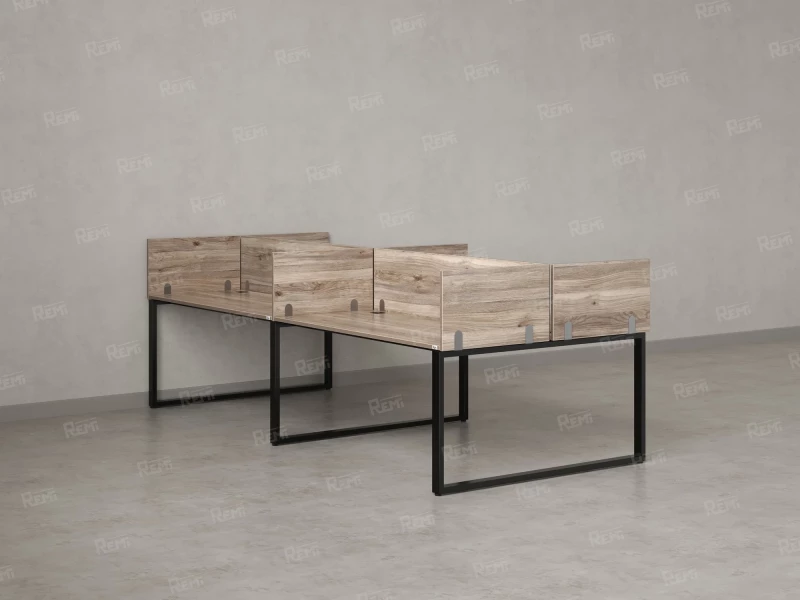 Бенч-система, 4 рабочих места, на О-образных опорах, 8 ЛДСП экранов 3600x1400x750 RM170-1-18x14 Дуб Маувелла/Черный