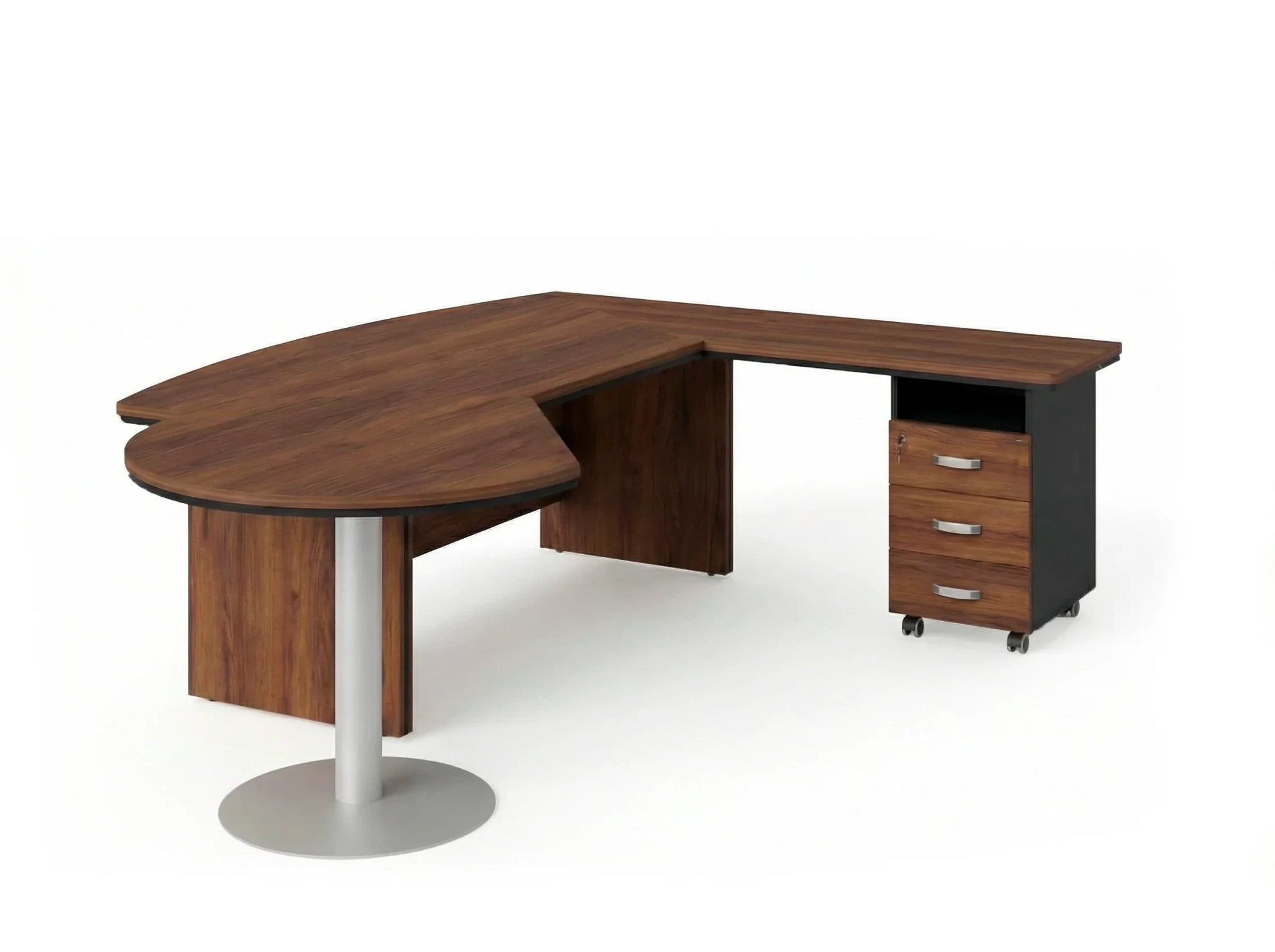 BRL RB073-235x200R Стол рук-ля R угл. с брифингом и тумбой 3 ящика 2350х2000х760 Орех Вармия/Черный