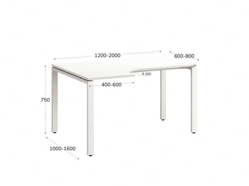 Стол угловой, П-опора, левый 1600x800/1000x750, RM053-16x8-10 Белый/Белый