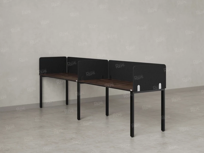 Бенч-система в 1 ряд, 2 рабочих места 5 тканевых экранов 2400x800x750 RM167-1-24x8 Дуб Апрельский шоколад/Черный