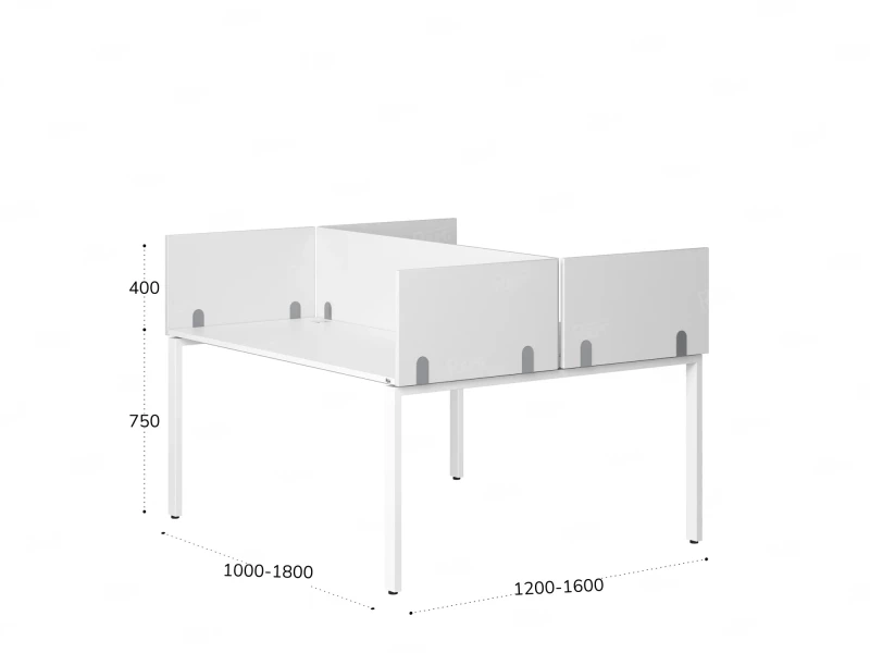 Бенч-система, 2 рабочих места, 5 ЛДСП экранов 1000x1200x750 RM165-4-10x12 Белый/Белый