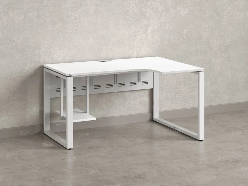 Стол угловой, экран металл, О-опора, правый 1800x800/1000x750, RM057-18x8-10 Белый/Белый