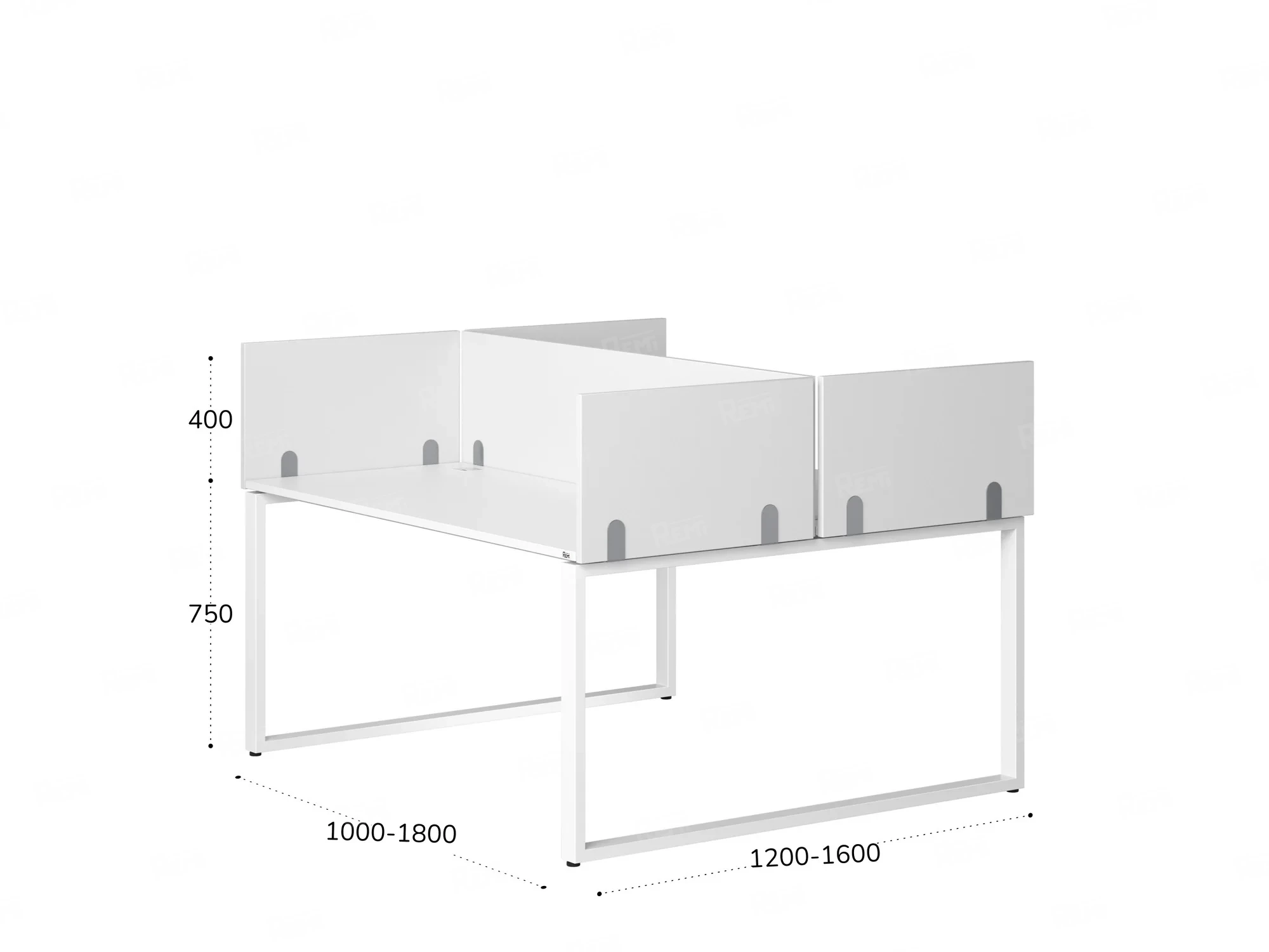 Бенч-система, 2 рабочих места, 5 ЛДСП экранов 1000x1200x750 RM169-4-10x12 Белый/Белый