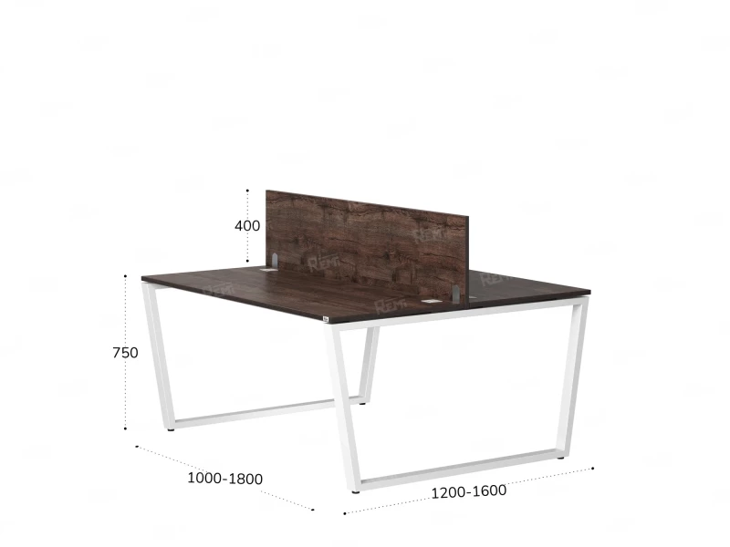 Бенч-система, 2 рабочих места, с одним экраном ЛДСП 1200x1200x750 RM172-2-12x12 Дуб Апрельский шоколад/Белый