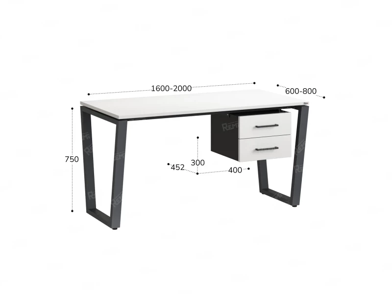 Стол прямой с подвесной тумбой 2 ящика, U-опора 2000x800x750 RM035-20x8 Белый/Серый