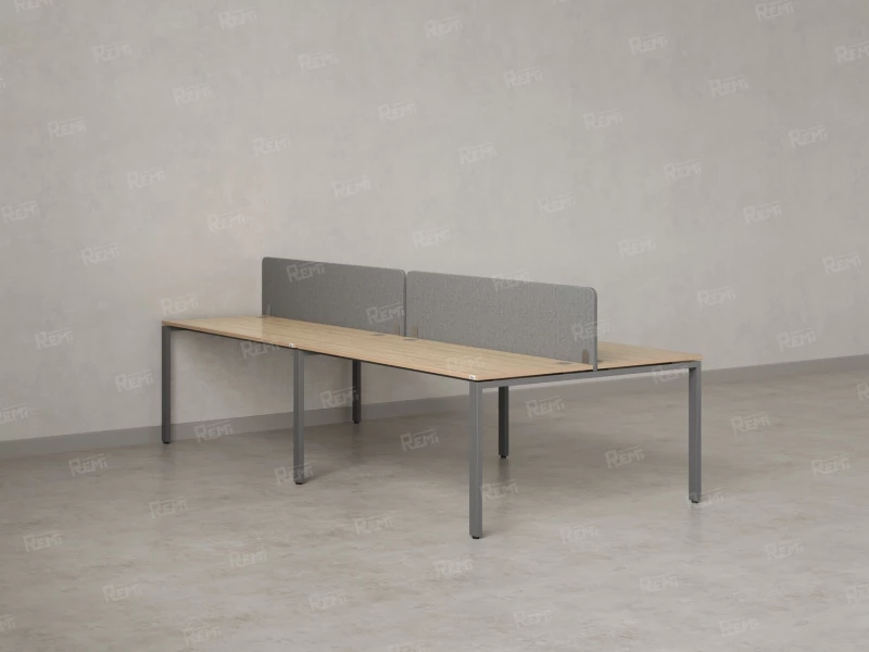 Бенч-система, 4 рабочих места, на П-образных опорах, 2 тканевых экранов 2000x1600x750 RM166-3-10x16 Вяз Швейцарский светлый/Серый