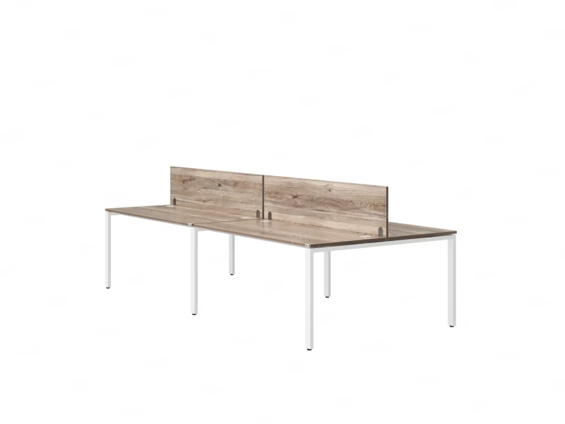 Бенч-система, 4 рабочих места, на П-образных опорах, 2 ЛДСП экранов 2000x1200x750 RM166-4-10x12 Дуб Маувелла/Белый