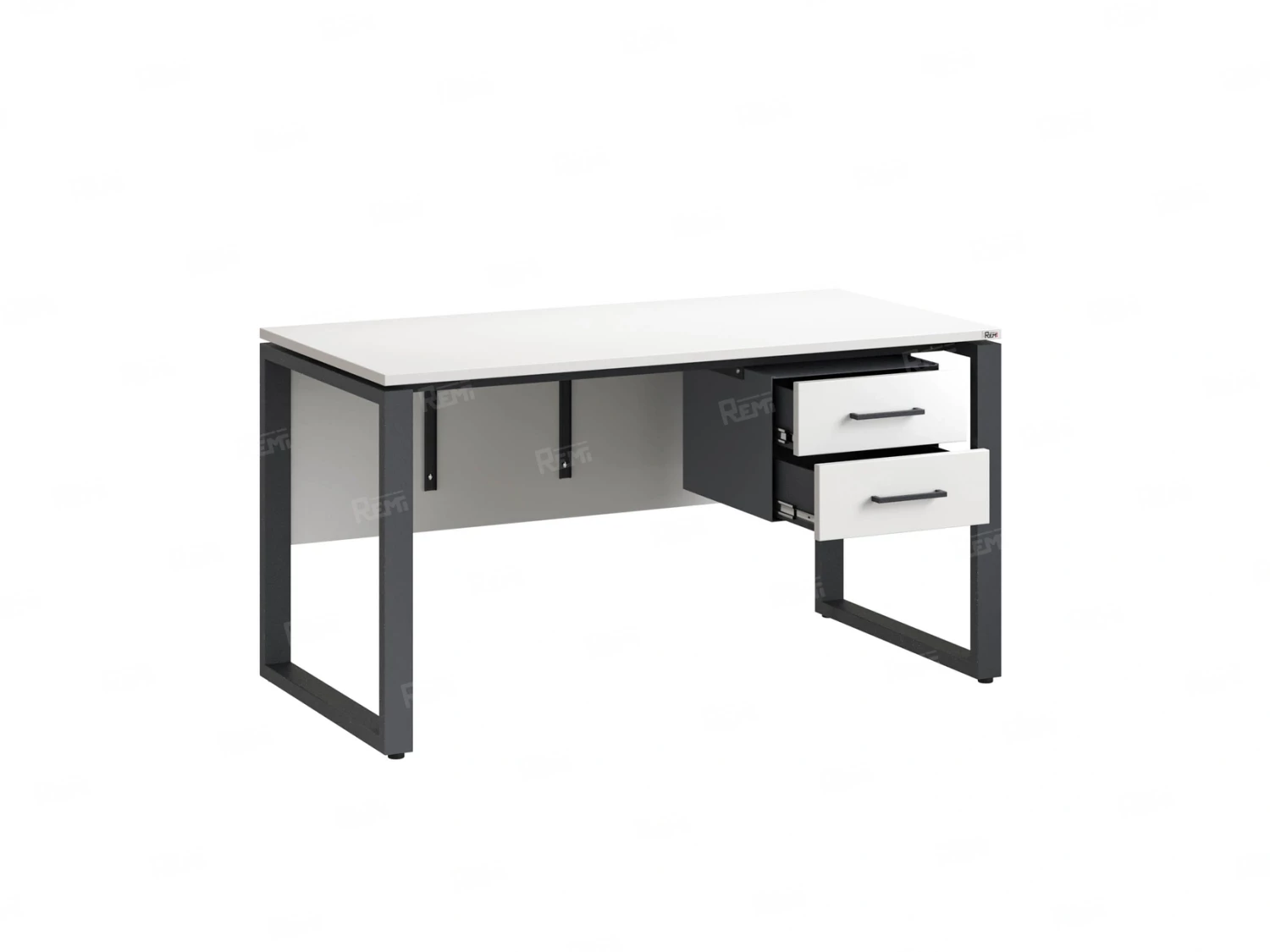 Стол прямой, подвесная тумба, ЛДСП экран, О-опора 2000x700x750 RM033-20x7 Белый/Серый