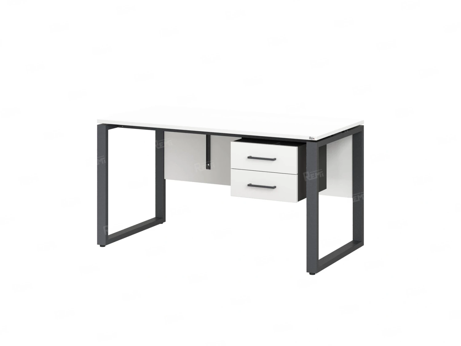 Стол прямой, подвесная тумба, ЛДСП экран, О-опора 2000x700x750 RM033-20x7 Белый/Серый