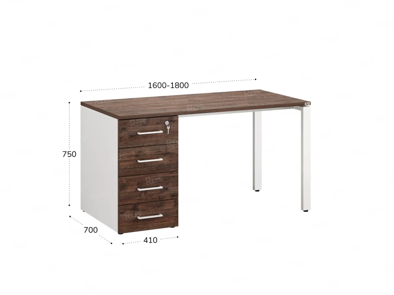 Стол прямой с тумбой на П-образных опоре, левый 1800x700x750 RM102-18x7 Дуб Апрельский шоколад/Белый