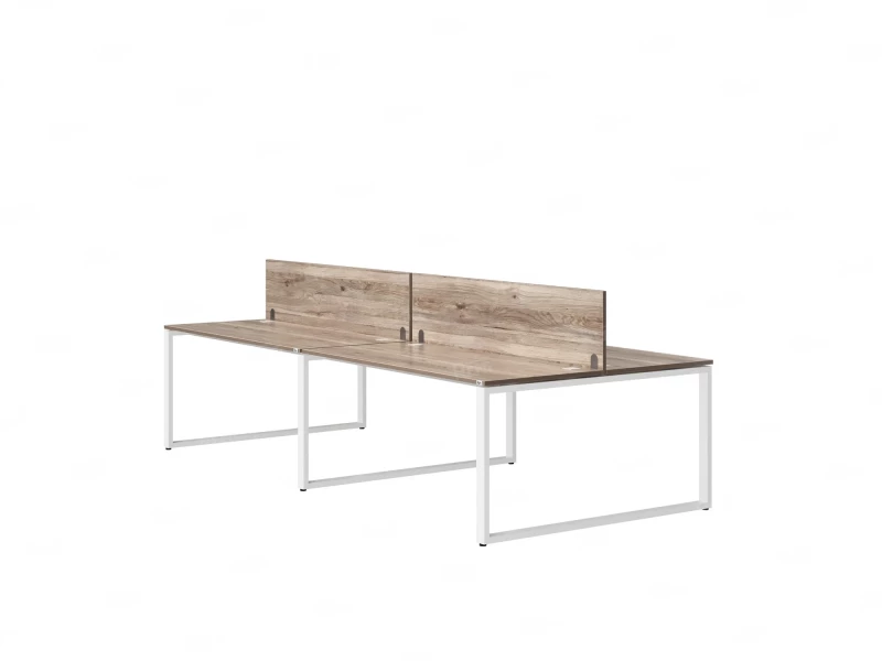 Бенч-система, 4 рабочих места, на О-образных опорах, 2 ЛДСП экранов 3200x1400x750 RM170-4-16x14 Дуб Маувелла/Белый